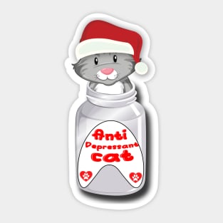 Antidepressant Cat Wearing Christmas Hat Sticker